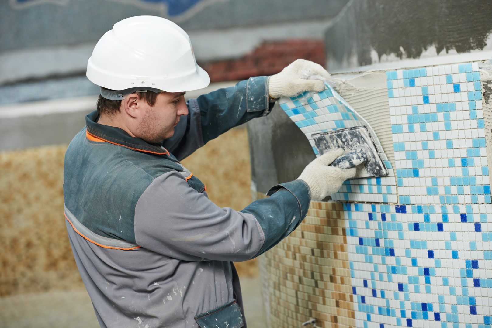 tilers at industrial floor tiling renovation